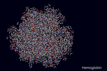 Hemoglobin haemoglobin, Hb or Hgb molecule. It is blood protein. Molecular model. 3D rendering