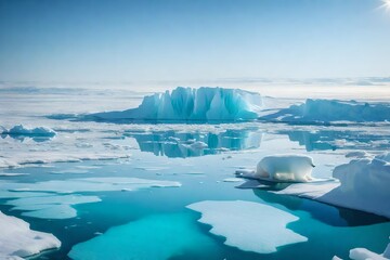 A polar habitat with vast icebergs and expanses of frozen tundra, home to resilient arctic wildlife