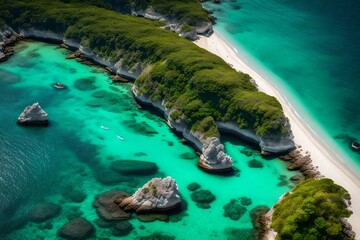 The elegance of a crescent-shaped beach, gently curving around a turquoise bay