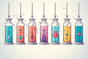 Repeat design with vaccination vial illustration in a playful style. Generative AI