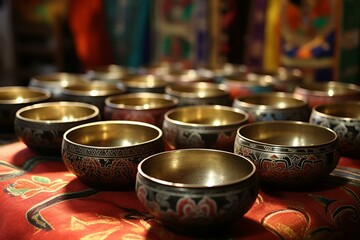 Obraz na płótnie Canvas Tibetan singing bowls. Generative AI