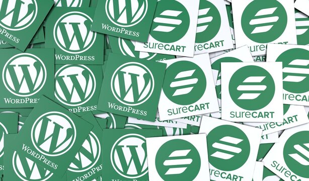 Surecart & Wordpress, An open source web software - Wordpress social media background.