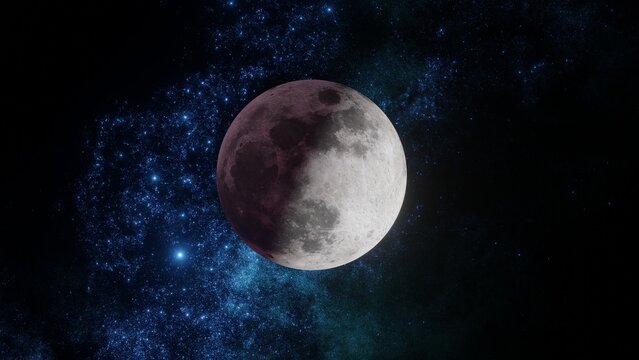 Full Moon "Supermoon" Pink Moon Against Stars