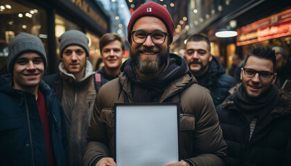 Obraz premium A group of men smiling, looking at camera generated by AI