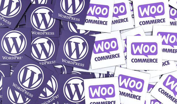 Woocommerce & Wordpress, An open source web software - Wordpress social media background.