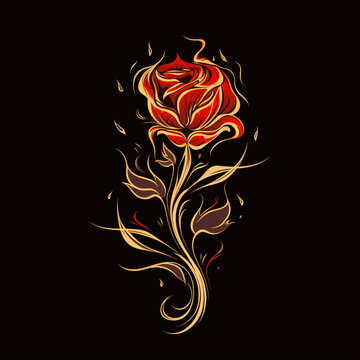 A rose with fire attached to it, in the style of simple, colorful illustrations