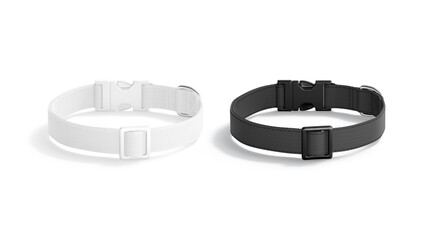 Blank black and white dog collar with plastic buckle mockup