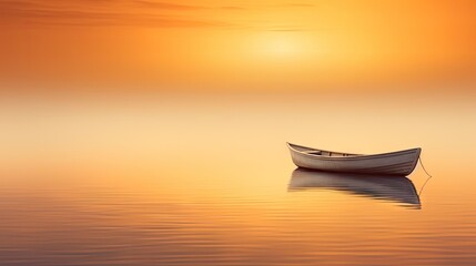  a small boat floating on top of a body of water under a cloudy sky with the sun in the distance.