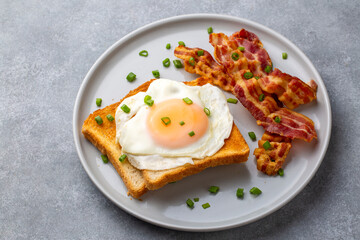 Fried eggs with bacon. Bacon and egg as English breakfast.