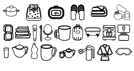 Kitchen equipment set vector linear icon