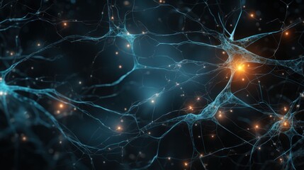 Naklejka na ściany i meble 3d rendering of neuron cell with neurons and nervous system on blue background