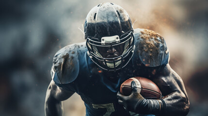 american football players running with a ball on a dark background