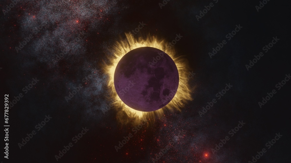 Wall mural view of moon burning in space 3d rendering