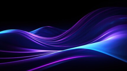 Fototapeta premium Intricate blue wave patterns interwoven with meandering purple lines against a backdrop of black.