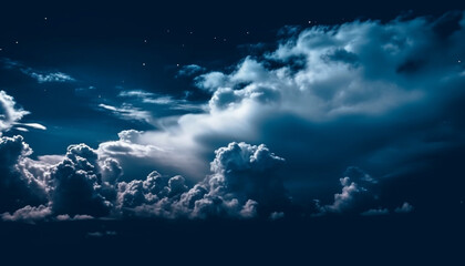 Naklejka na ściany i meble Shiny moonlight illuminates panoramic horizon, fluffy clouds pattern the sky generated by AI