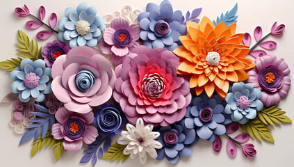 3D Paper Flowers Colorful Composition
