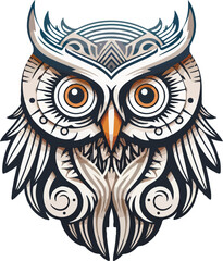 Vector ornamental ancient owl illustration. Abstract historical mythology bird head logo. Good for print or tattoo