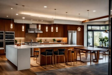 The sleek design of a mid-century modern home's kitchen, with retro appliances and a nod to the...