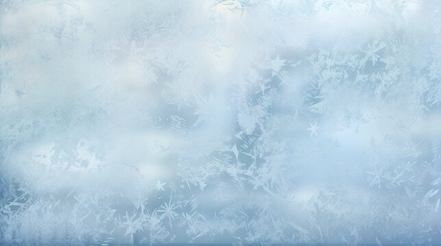  a close up of a frosted window with a blue sky in the back ground and white clouds in the background.