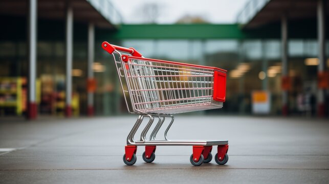 Supermarket trolley. Shopping cart.