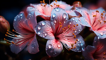 Close up of a wet pink flower petal generated by AI