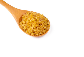 Raw bulgur on the white background