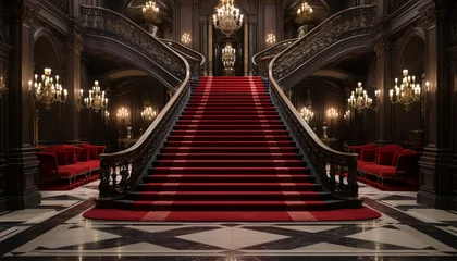 Fotobehang Luxury staircase illuminated with modern lighting, showcasing elegance and history generated by AI © Stockgiu