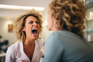 Closeup portrait, rude, frustrated, busy upset, overwhelmed angry doctor, mad health care professional, screaming doctors doctor man and woman are hysterical yelling Negative face expression emotion - obrazy, fototapety, plakaty