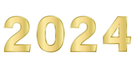 New year 2024. Date of new year in vector. Golden numbers. Gold, metal texture. Holiday, Christmas