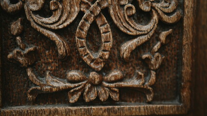 Artistry of Ages Elegant Ornamentation on Ancient Wooden Door in Antique Architecture