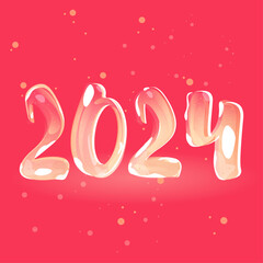 Glass ornament for 2024 with glints on a bright background
