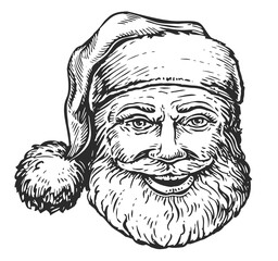 Cheerful smiling Santa Claus. Hand drawn portrait of Christmas symbol, illustration