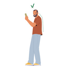 Man Holds His Phone With Proper Posture, Character Maintaining An Upright Stance, Eye Level Screen And Relaxed Shoulders