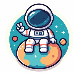 an astronaut sitting on the globe flat simple vector illustrations on white background