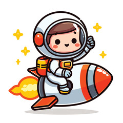 an astronaut sitting on the rocket flat simple vector illustrations on white background