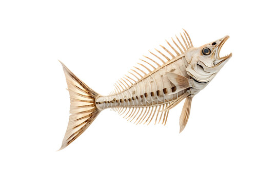 Fish skeleton isolated on a transparent and white background