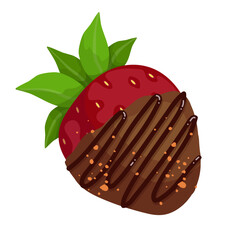 Strawberries in chocolate. Dessert made from ripe juicy berries and chocolate glaze. Vector graphics.