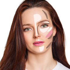 Make-up template with concealer of female face.