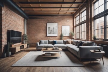 Fototapeta na wymiar Loft interior design of modern living room