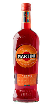 Bottle of Martini Fiero. Martini is a classic Italian vermouth. Isolated object on transparent background