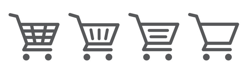 Shopping cart icon set. Cart. Shopping basket symbol. Outline style. Editable stroke. Vector illustration - obrazy, fototapety, plakaty
