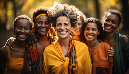 A joyful group of friends smiling in nature generated by AI