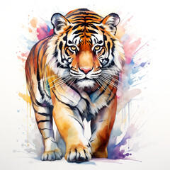 Gorgeous tiger, watercolor portrait isolated on white background, creative ai