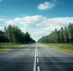 An empty multiple lane highway at sunny day, photorealistic illustration