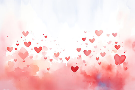 St Valentine's day minimalistic background. Red hearts, watercolor illustration, symbol of love