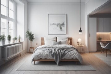 Scandinavian style interior design of modern bedroom