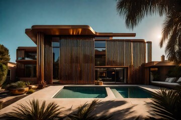 The striking allure of an Art Deco residence's exterior, with bold geometric lines and the unmistakable elegance of the era