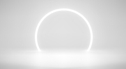 White illuminated studio with arc neon light. 3d vector illustration