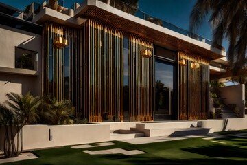 The striking allure of an Art Deco residence's exterior, with bold geometric lines and the unmistakable elegance of the era