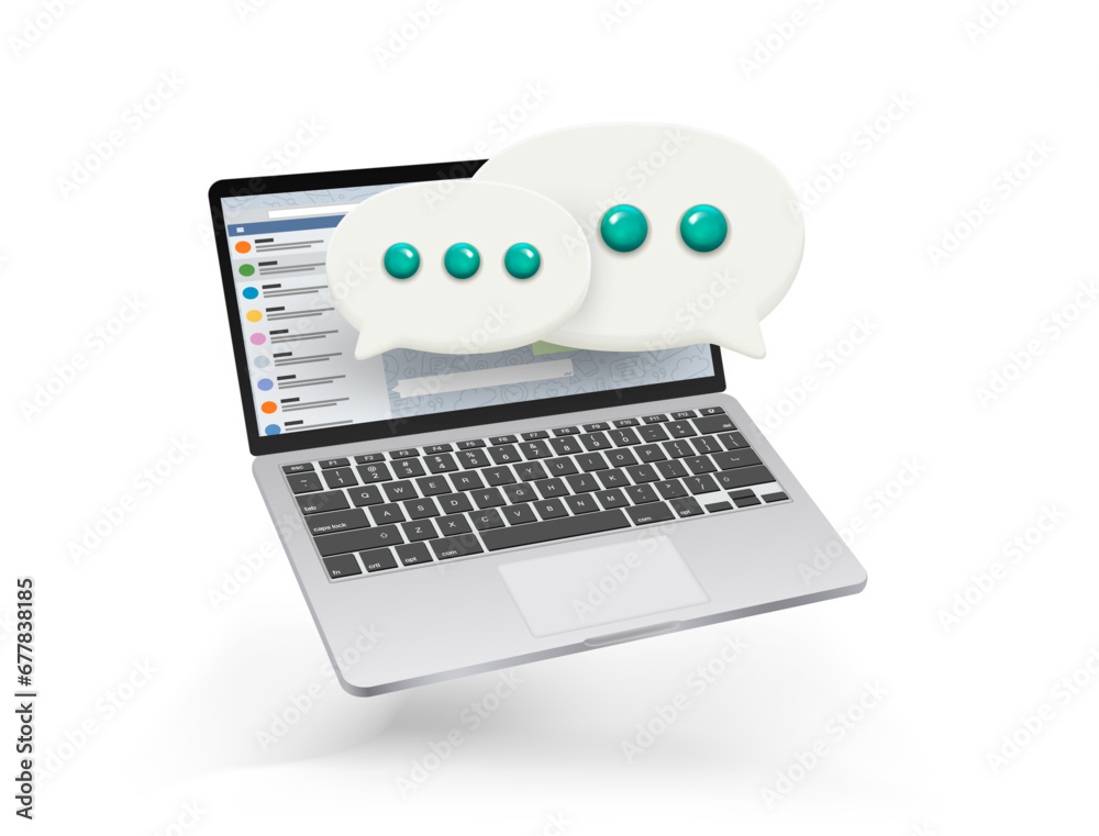 Aufkleber laptop with speech bubbles. 3d vector banner